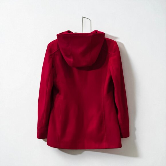 London Fog Wool Blend Pea Coat Red Hooded Zip Closure Women's Size Small - Picture 3 of 5